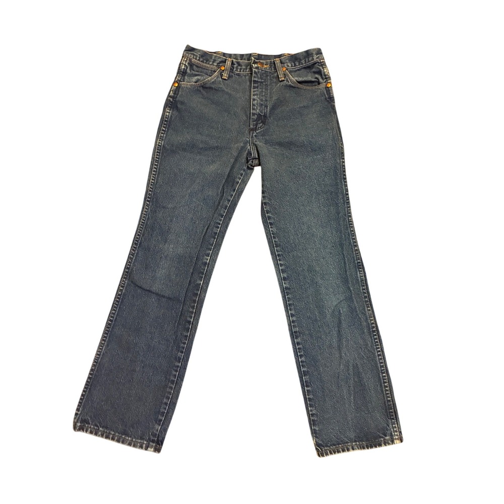 Vintage Wrangler 936DEN Cowboy Cut Rigid Denim Jeans 31x34 Made in USA Dark Wash